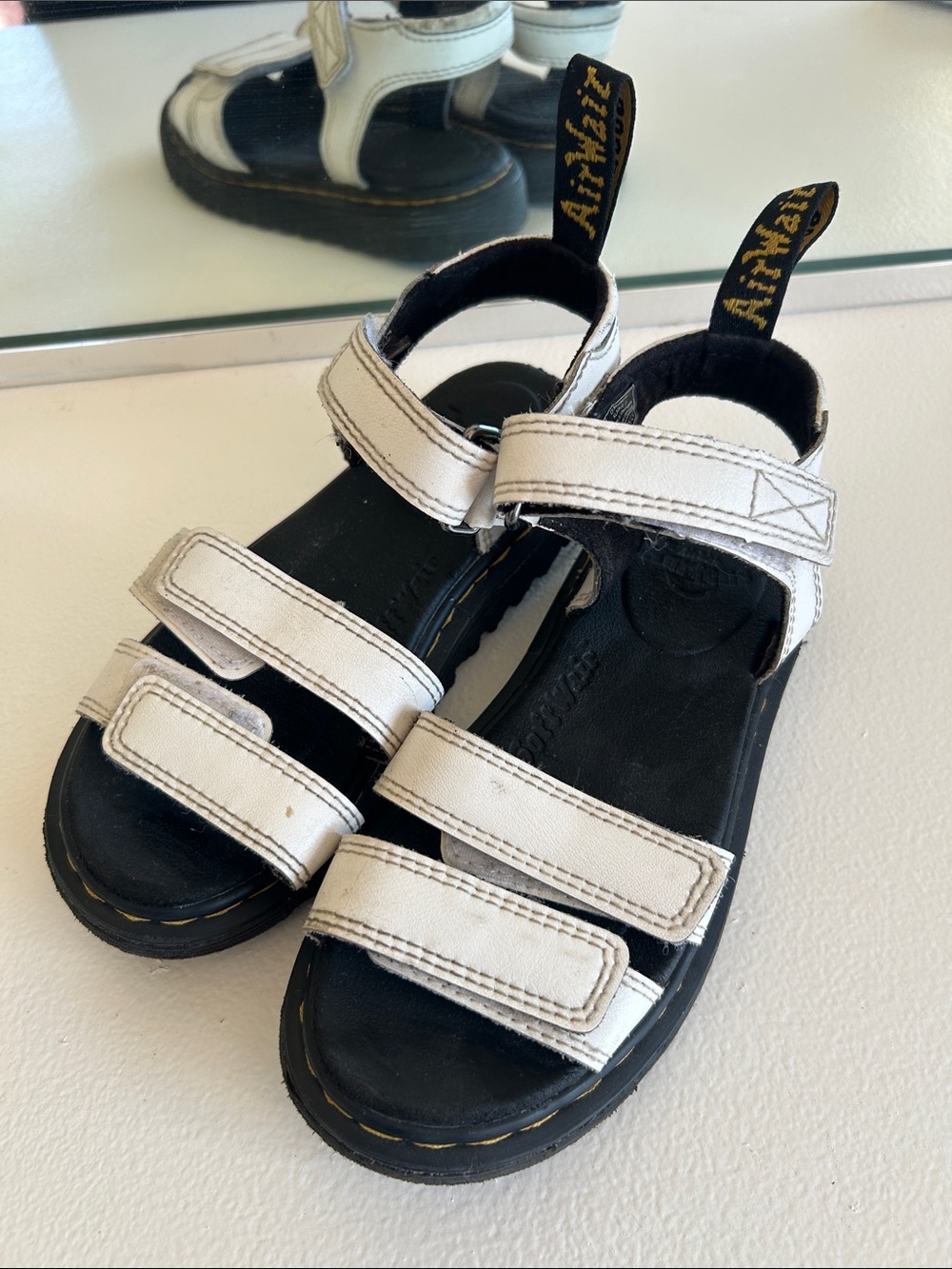 Dr. Martens White and Black Kids Velcro Strap Sandals